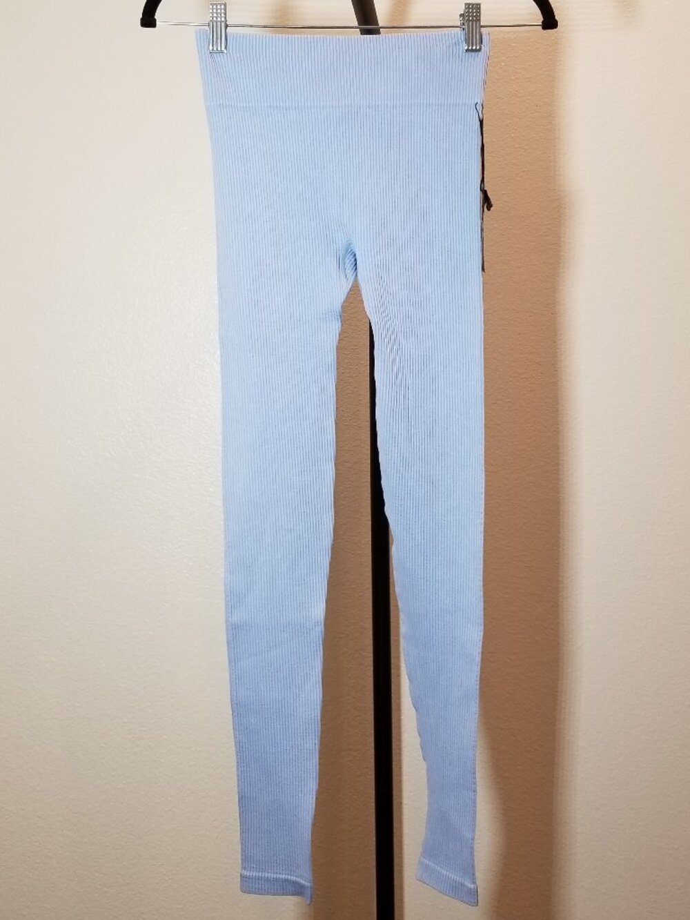 Forever 21 Womens Small Light‎ Blue Ribbed Knit Legging Highrise Gym Lounge NWT